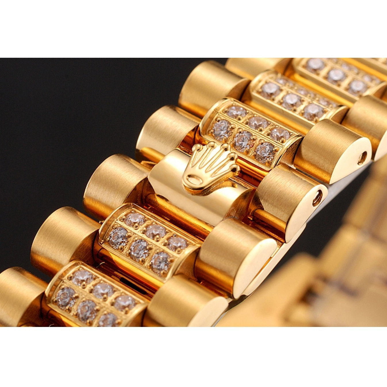 Rolex aaa copy Swiss White Bracelet Diamond Gold Diamond Day-Date 1453958 Rolex Pave Dial 0528